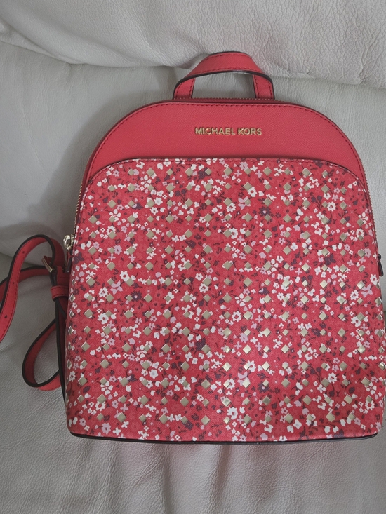 Michael Kors Handbags - Michael Kors Red Floral Backpack with Gold Logo